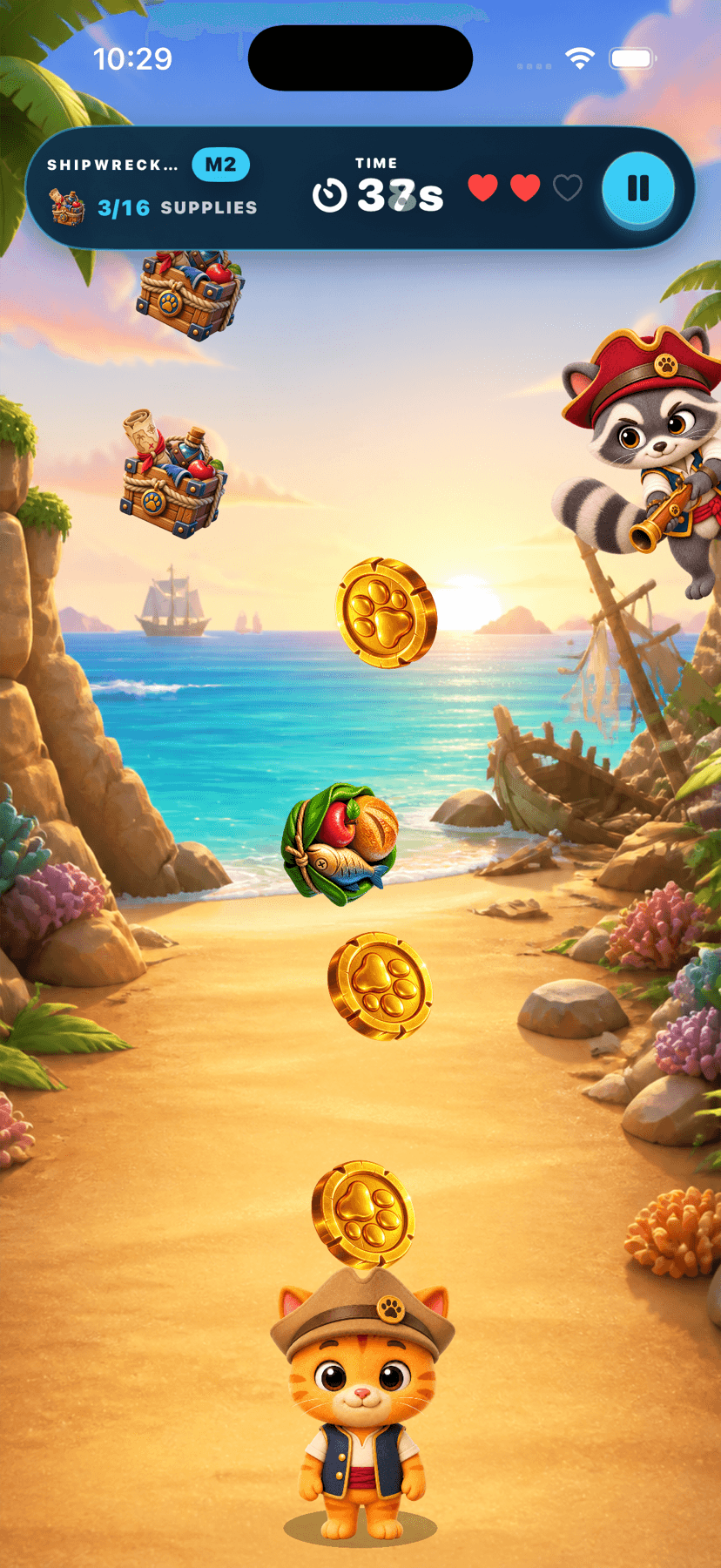 Pirate Adventure catch and dodge gameplay on iPhone
