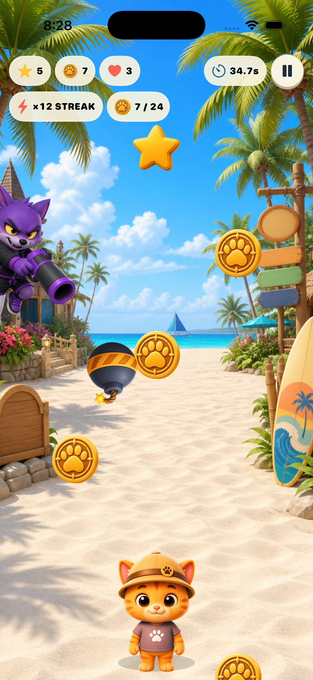 BuddyPort player collecting stars and Travel Coins on a Philippine beach route
