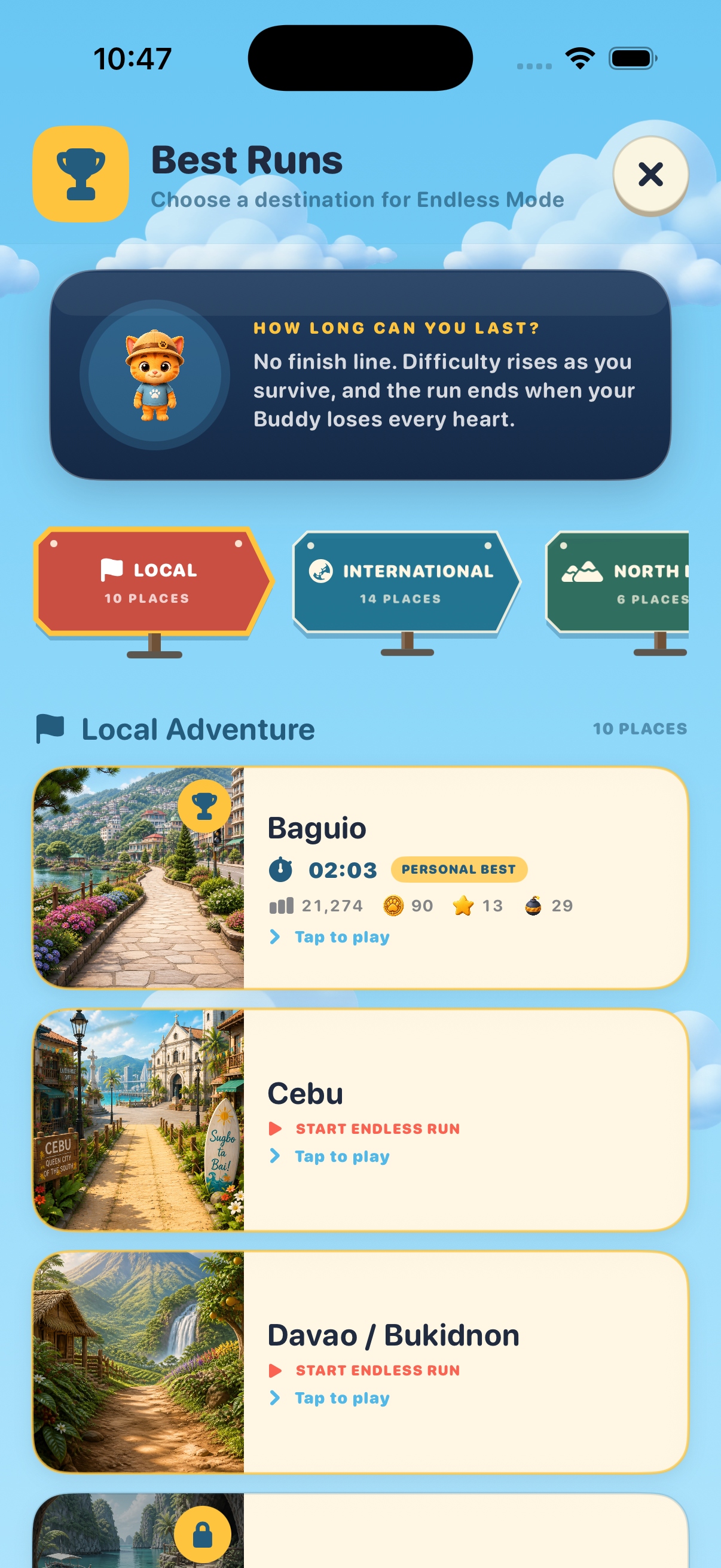 Choose a destination for Endless Run