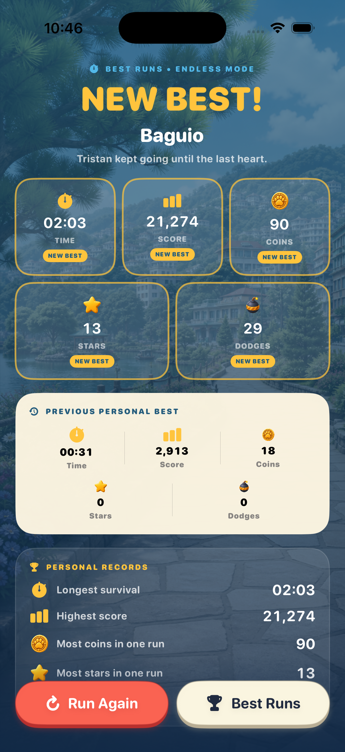 Endless Run results and records